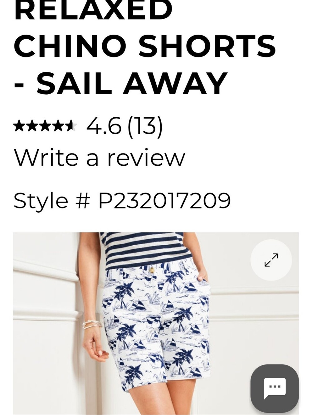Talbots Relaxed Chino Shorts in the "Sail Away" print.